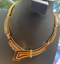 Rare Vintage D'Orlan Link Enamel Gold Plated Buckle Type Accents Collar Style Ne
