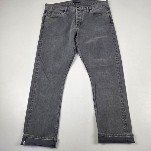 Tom Ford, Tom Ford Selvedge Jeans Mens 38x30 Gray Straight Denim USA Medium Wash Button