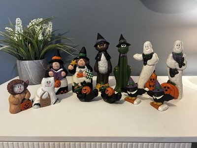 Midwest of Cannon Falls Resin Halloween Figurine Set Witch Ghost Cat Bat Pumpkin