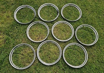 Set of 9 Vintage Stainless Beauty Rings For 15'' Wheels 4 Trim Rims 1940s Ford