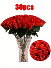 30pcs Artificial Red Rose Flowers Silk Fake Roses Wedding Bouquet Decor