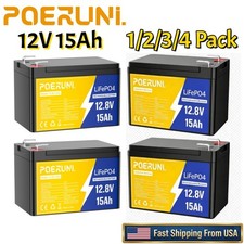 1/2/3/4 Pack 12V 15Ah LiFePO4 Battery Lithium BMS for Solar System Marine RV NEW