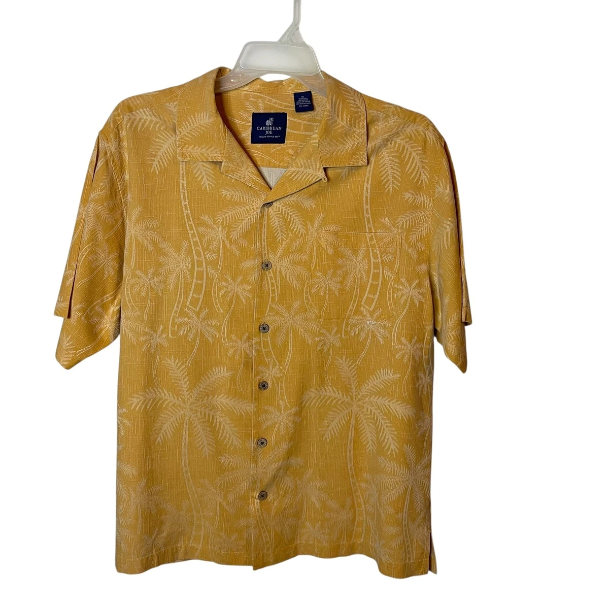 Chemise Hawaïenne Caribbean Joe Homme XL Jaune Fleurs Manches Courtes