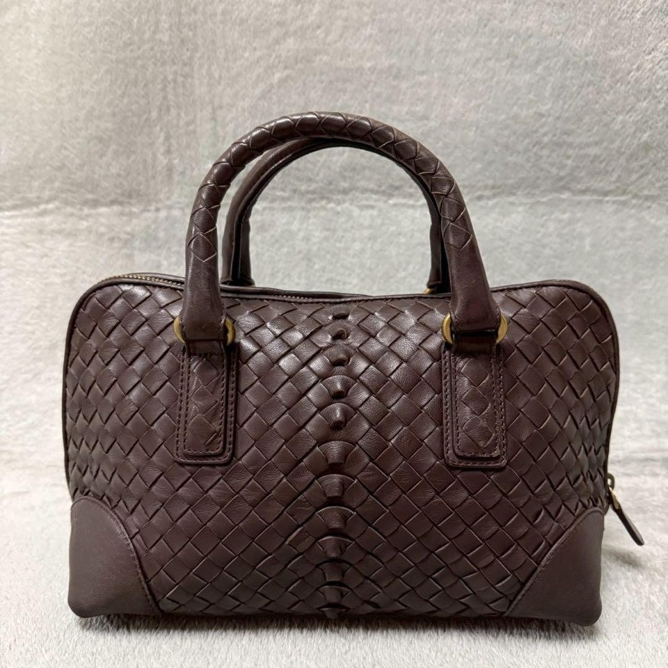Bottega Veneta Intrecciato Leather Handbag Brown Women Pre-Owned