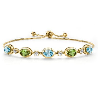 18K Yellow Gold Plated Silver Blue Zircon and Peridot and Lab Grown Diamond