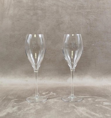 Lot 2 Champagne Glass Flutes Louis Roederer Reims Made in France Vintage 1980