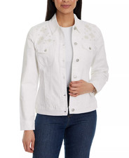  79 Gloria Vanderbilt Petite Amanda Denim Trucker Jacket White Size M