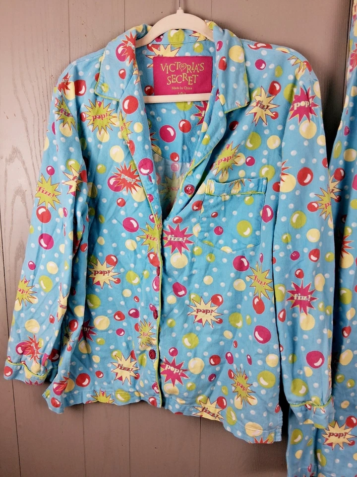 Pijama pijama vintage Victoria's Secret para mujer grande azul Pop Fizz 2 piezas algodón Foto 2 de 4