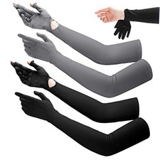 2 Pairs Women UV Long Sun Protection Gloves Touchscreen Arm Sun Gray, Black