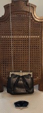 Judith Leiber Black Lizard Onyx Purse Chain Shoulder Clutch Vintage