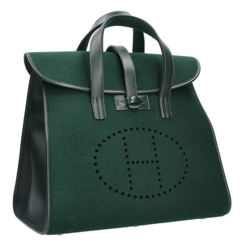 Hermes Feu Do Z Leather Switch Felt Handbag 4843 Engraved