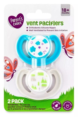 2 pack-Parent's Choice-Vented Pacifiers-18+Months-Orthodontic Silicone Nipple