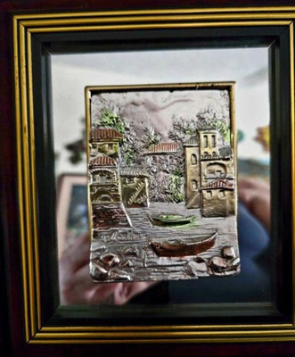 Vintage Crafted from 925 Silver Features Painted tricolor landscape Italian 