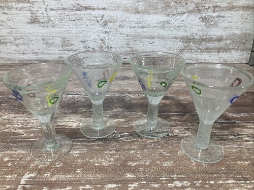 SET (4) Bicchieri Soffiati Martini/Calici Cristallo a Bolla Semi 6,5" con Anelli Colorati - Foto 2 di 12