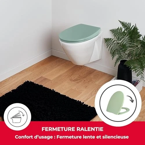 Wirquin 20724244 - Sedile WC in termoplastica a forma di U, colore: verde salvia - Immagine 4 di 4