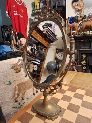 Vintage 80er Jahre italienischer Jugendstil Messing Tisch stehend drehbar oval Spiegel