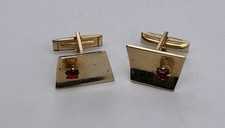 Vtg Swank 60s Cufflinks Ruby Red Faceted Glass Gold Tone Mid Century Jewelry