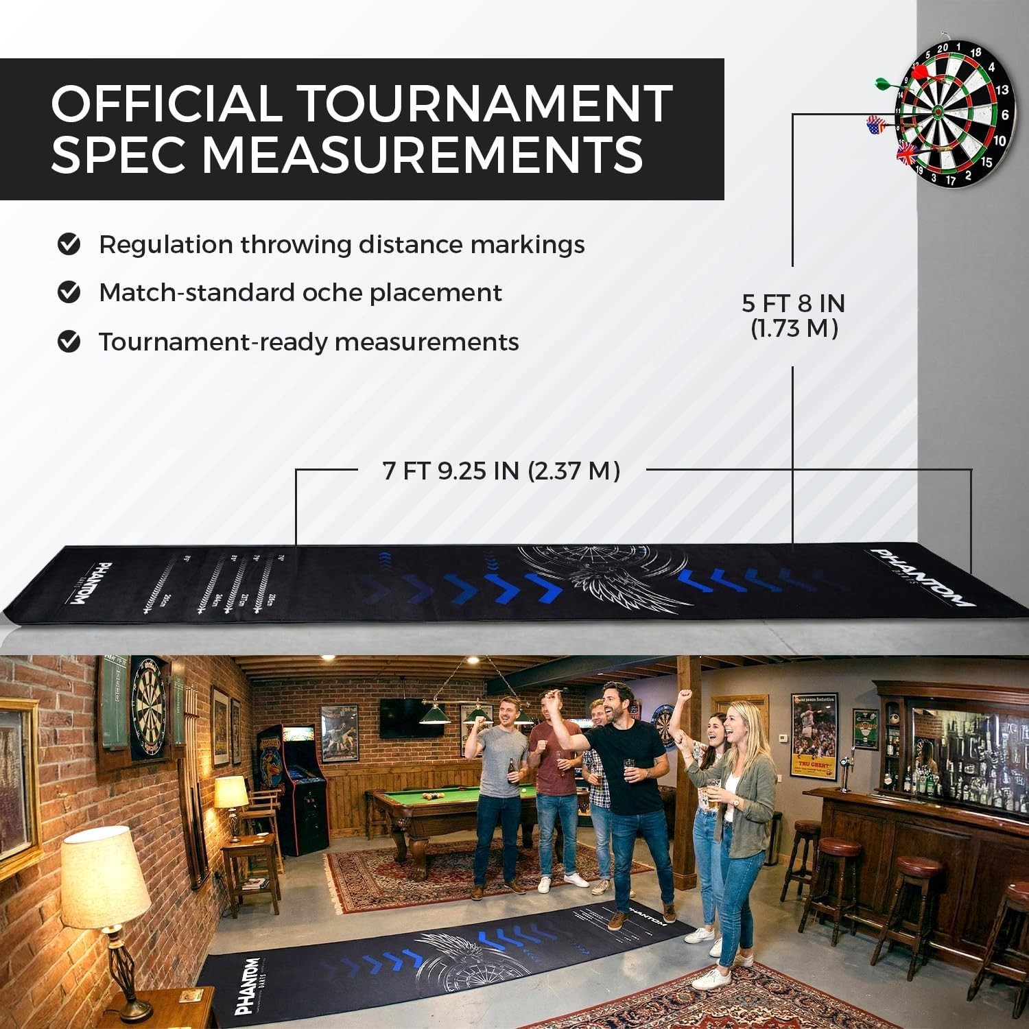Darts Mat with Oche Professional Dartboard Floor Protection Mat