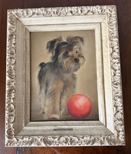 GINNIE CROZIER OTIS Framed Yorkie OIL PAINTING ON CANVAS 'Little Toy'  1963