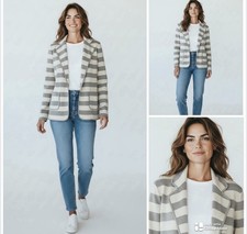 St. John Wool Blend Open Blazer Cream And Gray Size 12 Flawless Condition