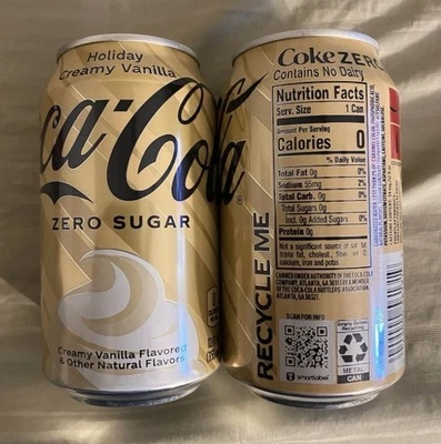 ✔️New Limited Edition Coca-Cola ZERO SUGAR Holiday Creamy Vanilla Soda ( 2-Cans)
