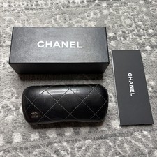 Chanel Black Quilted Leather Hard Clam Shell Eyeglass Case and Box CC Logo Italy