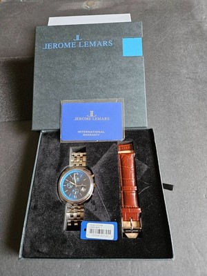 Jerome LeMars Seurat BLEU JL5556B 45mm Men s Watch New w/ 2 Straps