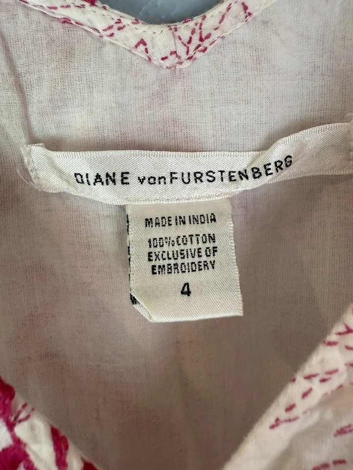 Diane von Furstenberg Dress Womens 4 White Pink Nicole Embroidered Wrap Summer - Image 4 of 4