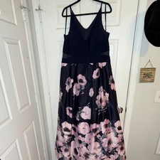 Xscape Navy Floral Mesh Panel Long Ballgown Prom Dress Plus Size 22 Sleeveless