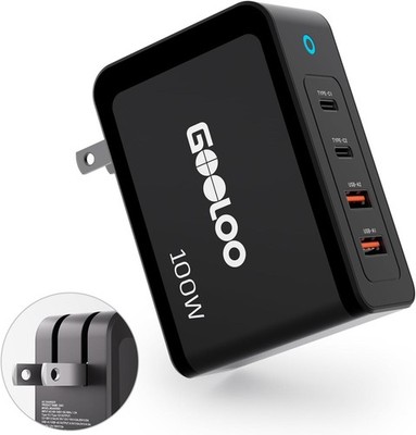 GOOLOO 100W USB C Charger 4-Port Fast Wall Charger Foldable GaN Power Adapter
