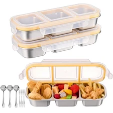3 Sets Stainless Steel Snack Containers for Adults Reusable 3 Compartment Sna...