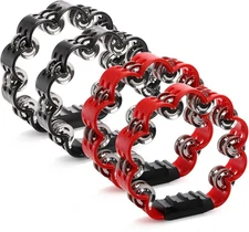 Paquete de 4 panderetas de percusión de mano de doble fila,