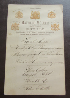 URALTE SPEISEKARTE SEKTKELLEREI MATHEUS MÜLLER ELTVILLE