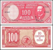 Chile 10 Centesimos Escudo on 100 Pesos, 1960-1961 ND, P-127a.2, UNC, Overprint