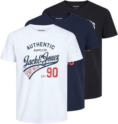 JACK & JONES Herren T-Shirt 3er Pack   Baumwolle, Rundhals, Kurzarm, mit Print  