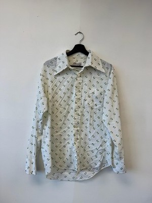 Vintage New Breed Campus Shirt Mens Large White Geometric Print Disco 70s