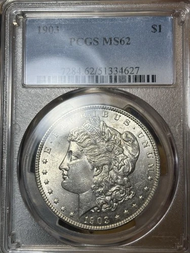 1903 PCGS MS62 Morgan Dollar, Better Date, Lustrous, White, Choice UNC Example
