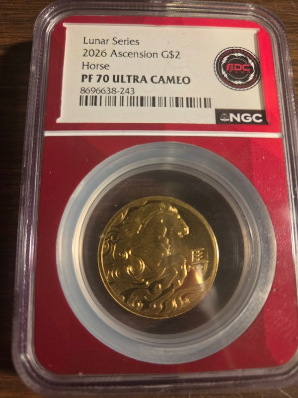 Gold!! 2026 Ascension Lunar Series Horse G$2 NGC PF 70 Ultra Cameo 1/20 oz. GOLD