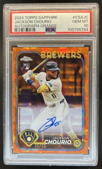 2024 Topps Chrome Sapphire Jackson Chourio Auto RC Orange Refractor #/25 PSA 10