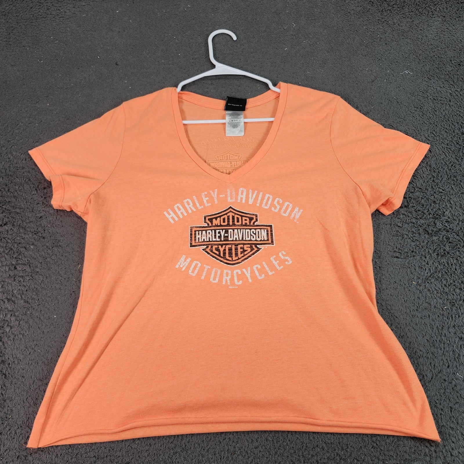 Harley-Davidson Shirt Womens 2XL Orange V Neck Short Sleeve Motorcycle Tee