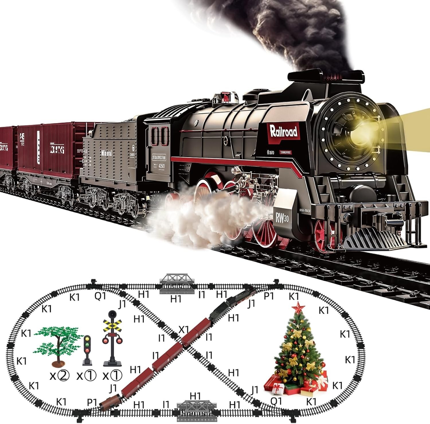 Electric Train Sets for Kids Metal Alloy Christmas Train Toys Steam Locomotive,
