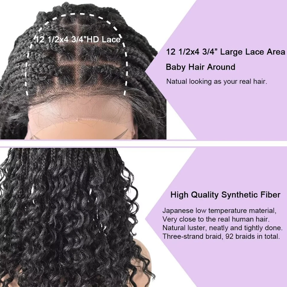 Peluca trenzada de caja de 18" para mujer negra micro torcida peluca de encaje trenzas delanteras de mano Foto 4 de 4