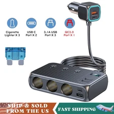 9 in 1 Multi Port USB Car Cigarette Lighter Splitter Fast Charger Power Adapter
