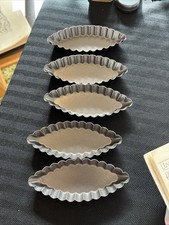 Set 5  Non Stick Oval Fluted Tart Moulds / Barquette Moulds