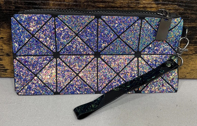 Cosmetic Makeup Bag Small Sequin Purple Multi-color with Detachable Wristlet