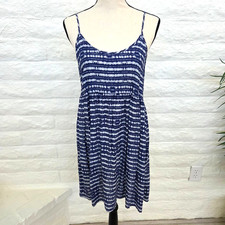 ROXY Dress Juniors Medium Blue White Sundress Cover Up Mini Summer Short