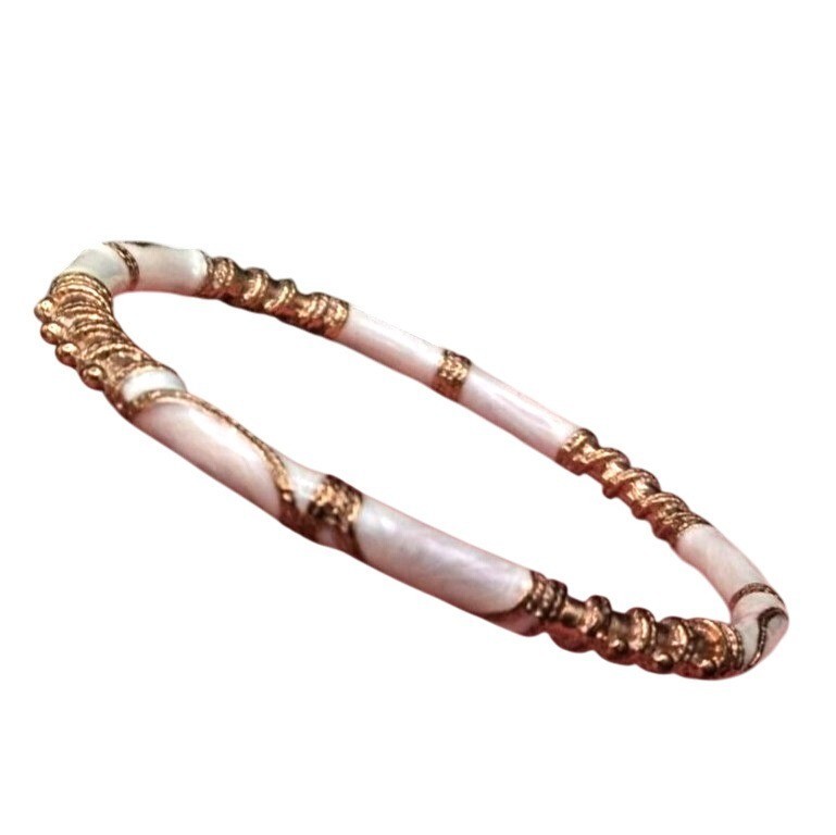 White Enamel Bangles Bracelets With Intricate Gol… - image 7