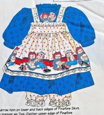 Vtg Daisy Kingdom Raggedy Ann's Classic Outfit Fabric Panel 25” Doll Cut & Sew