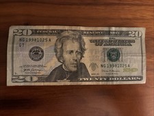October 25, 1998- $20 dollar bill birthday note # NG 19981025 A, Circulated October 25, 1998- $20 dollar bill birthday note # NG 19981025 A, Circulated