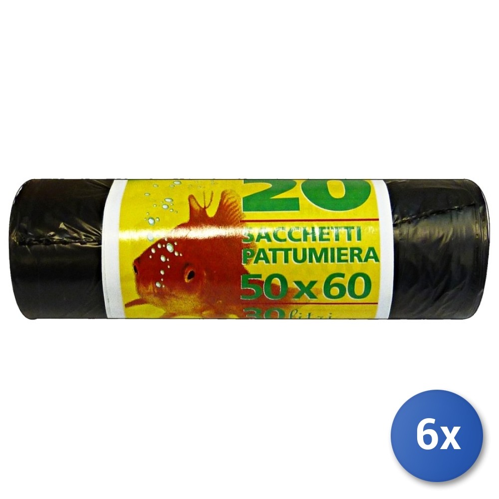 6X Garbage Bags 50X60 Peterp. Black 20 Bags